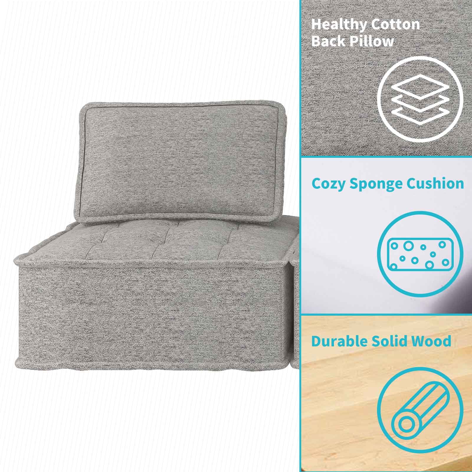 CECER L Shaped Modular Sectional Sofa with Ottoman 5PCS Free Combination Armless Floor Sofa with Removable Cushion, Light Grey