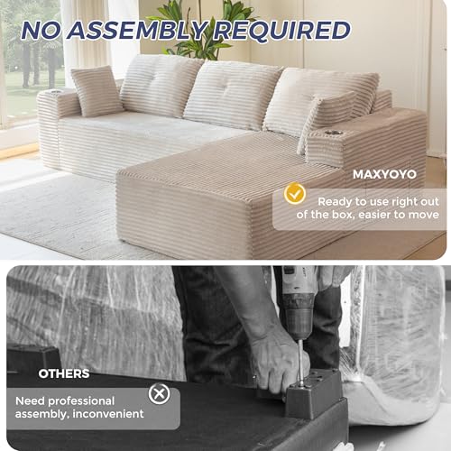 MAXYOYO 110" Modular Sectional Couch with L-Shape Chaise, Modern Boneless Couch for Living Room, Sofa in A Box, Oversized Sofa Sleeper with Deep Seat