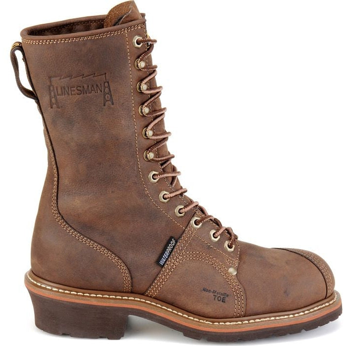 Carolina Men’s Linesman 10″ Soft Toe WP Slip Resist Work Boot -Brown- CA904