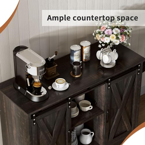 4 EVER WINNER Coffee Bar Cabinet with Sliding Barn Doors, 42” Sideboard Buffet Cabinet with Storage