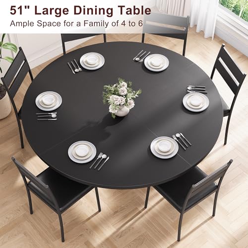 Round Dining Table for 4,Kitchen Dining Room Circle Dinner Pedestal Table,Space Saving Wood Kitchen & Dining Room Furniture (Vintage, 47In)