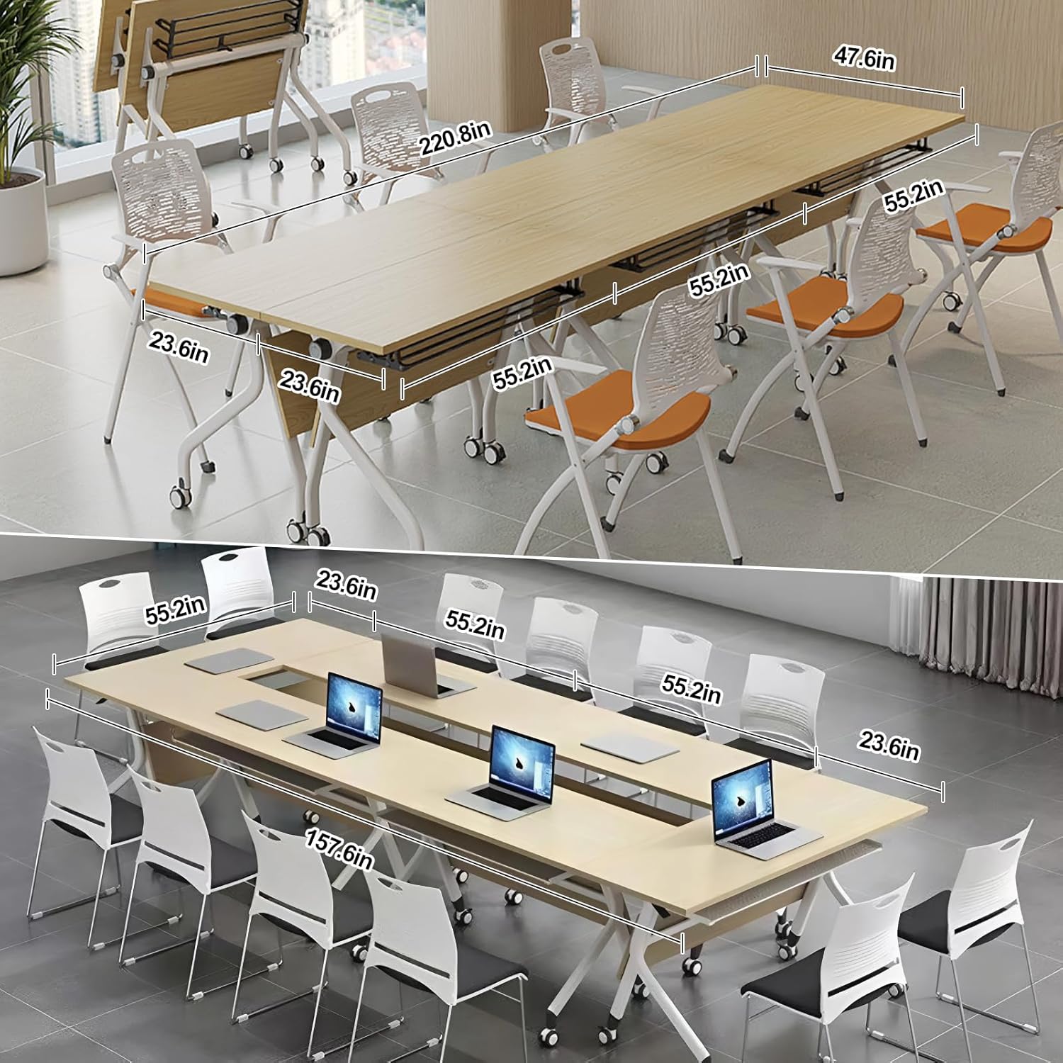 6-Pack Folding Conference Table,Modern Office Conference Room Table, Mobile Flip Top Training Tables with Caster Wheels