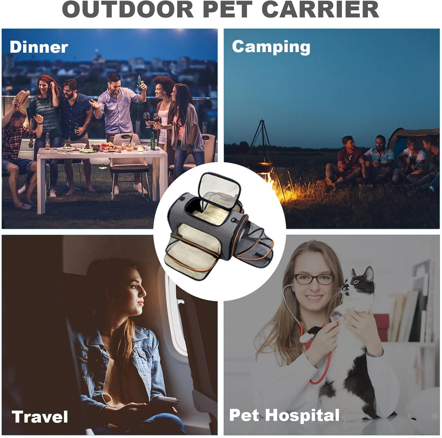 Cat Carrier, 3 Sides Expandable Foldable Pet Carrier for Medium Cat Small Dog