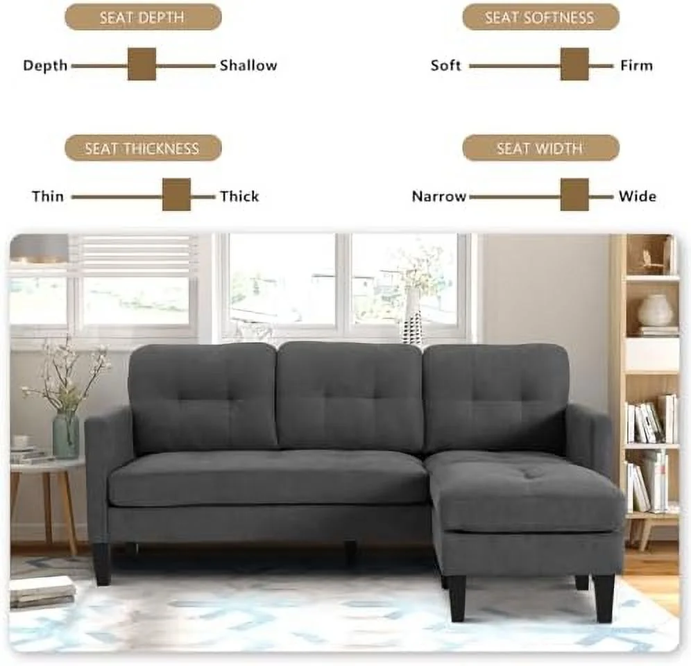 RUNFAYBIU Convertible Sectional Sofa Couch  L Shaped Couch with Reversible Chaise  3-Seat Sofa Sectional for Living Room and Small Space(Grey)