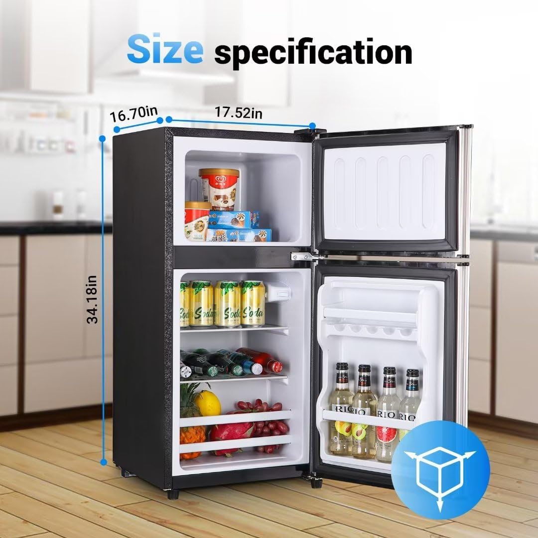 Compact Refridgerator with Freezer, 3.5 Cu.Ft Small Refrigerator with 7 Level Adjustable Thermostat Control for Kitchen, Dorm, Apartment, Office
