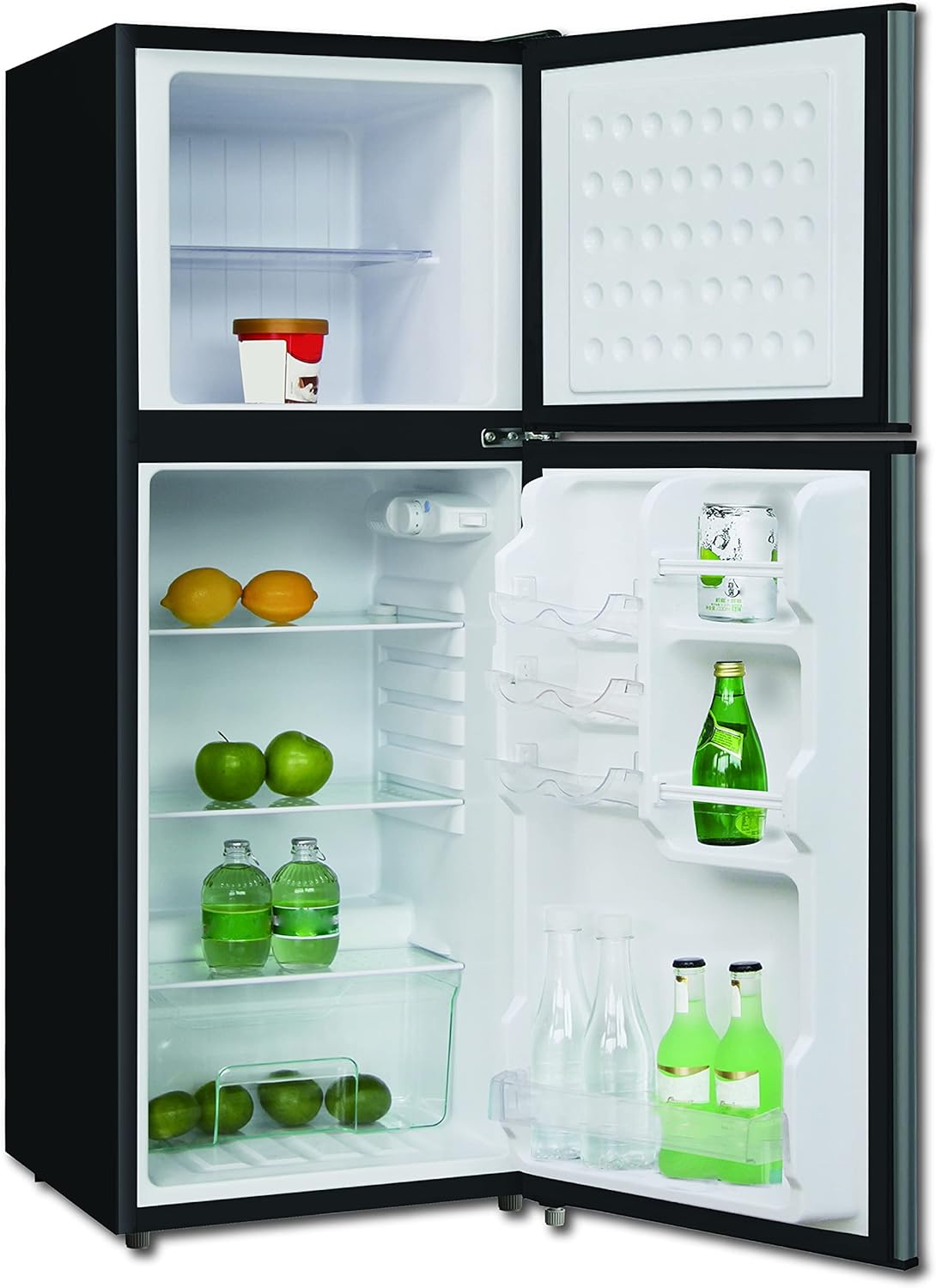 RCA RFR459 Compact Fridge with Freezer-Dual Adjustable Thermostat-Reversible Door-Removable Glass Shelves-Ideal for Bedroom/Dorm/Apartment/Office