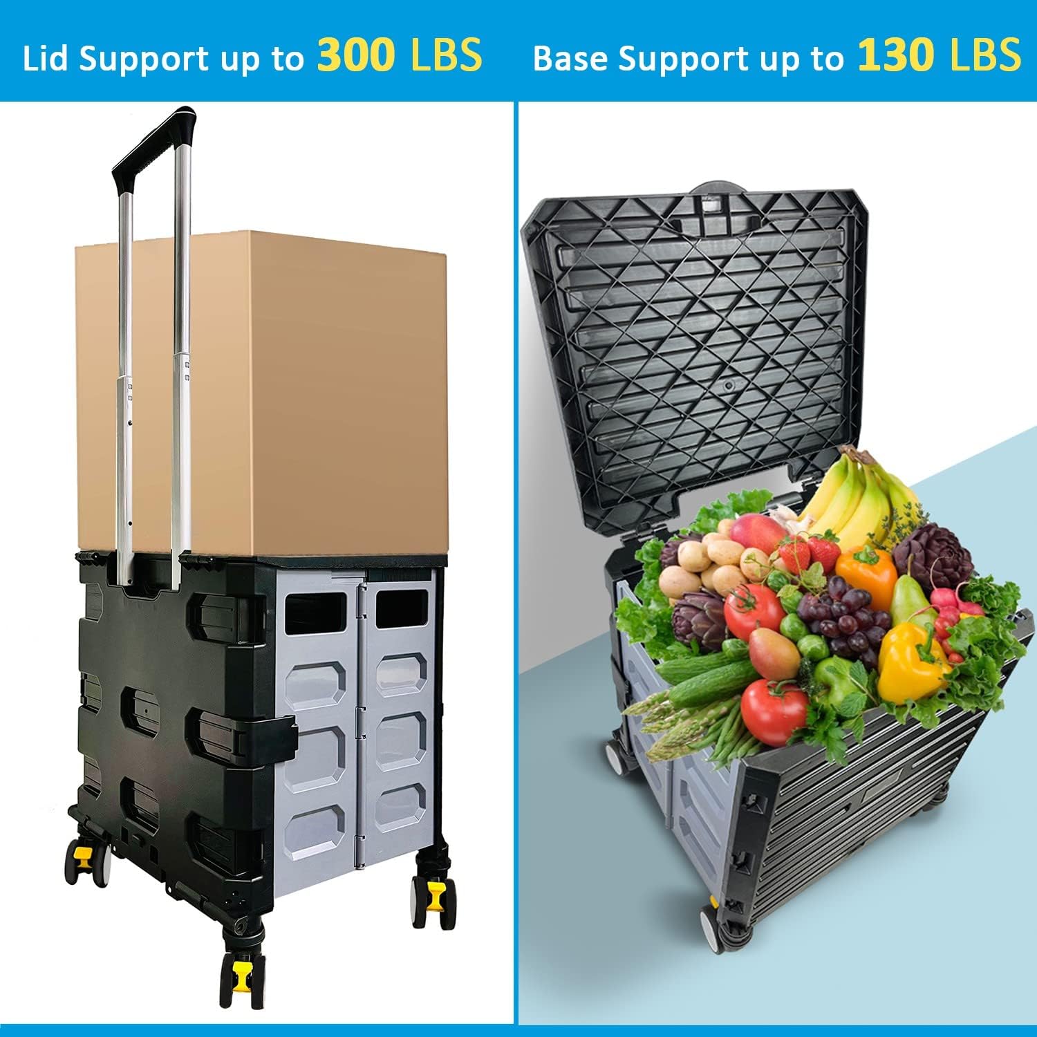 Collapsible Rolling Crate,Storage Carrier Rolling Carts with Wheels and Handles,Pro Teacher Cart