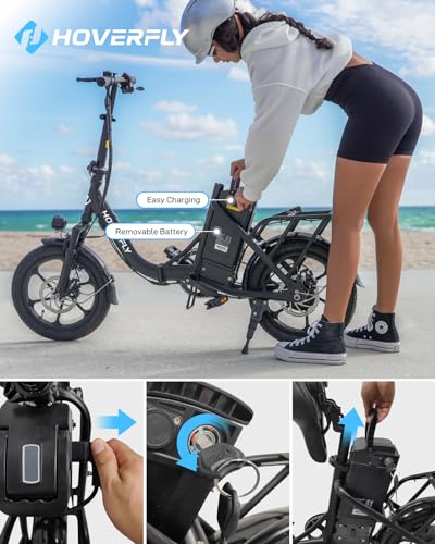 HOVERFLY H3 16" Electric Bike, Max 28Miles Range(Pedal-Assist) Folding E-Bike with Removable Battery