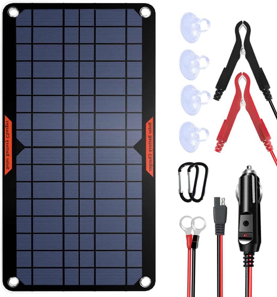 OYMSAE 10W 12V Solar Panel Car Battery Charger Portable Waterproof Power Trickle Battery Charger & Maintainer for Car Boat Automotive RV with