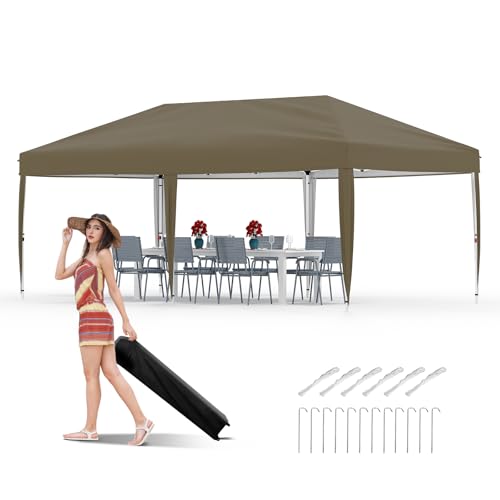 10x20 Pop Up Canopy - Easy Up Camping Tent with One Roller Bag, 3 Adjustable Height, 4 Weight Bags for Deck, Garden, Sports, Beach, Party - White