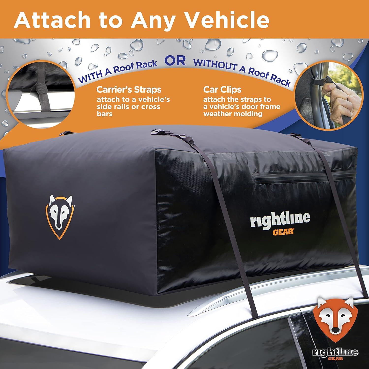 Rightline Gear Sport 3 Car Top Carrier, 18 cu ft, 100% Waterproof Zipper, Attaches With or Without Roof Rack