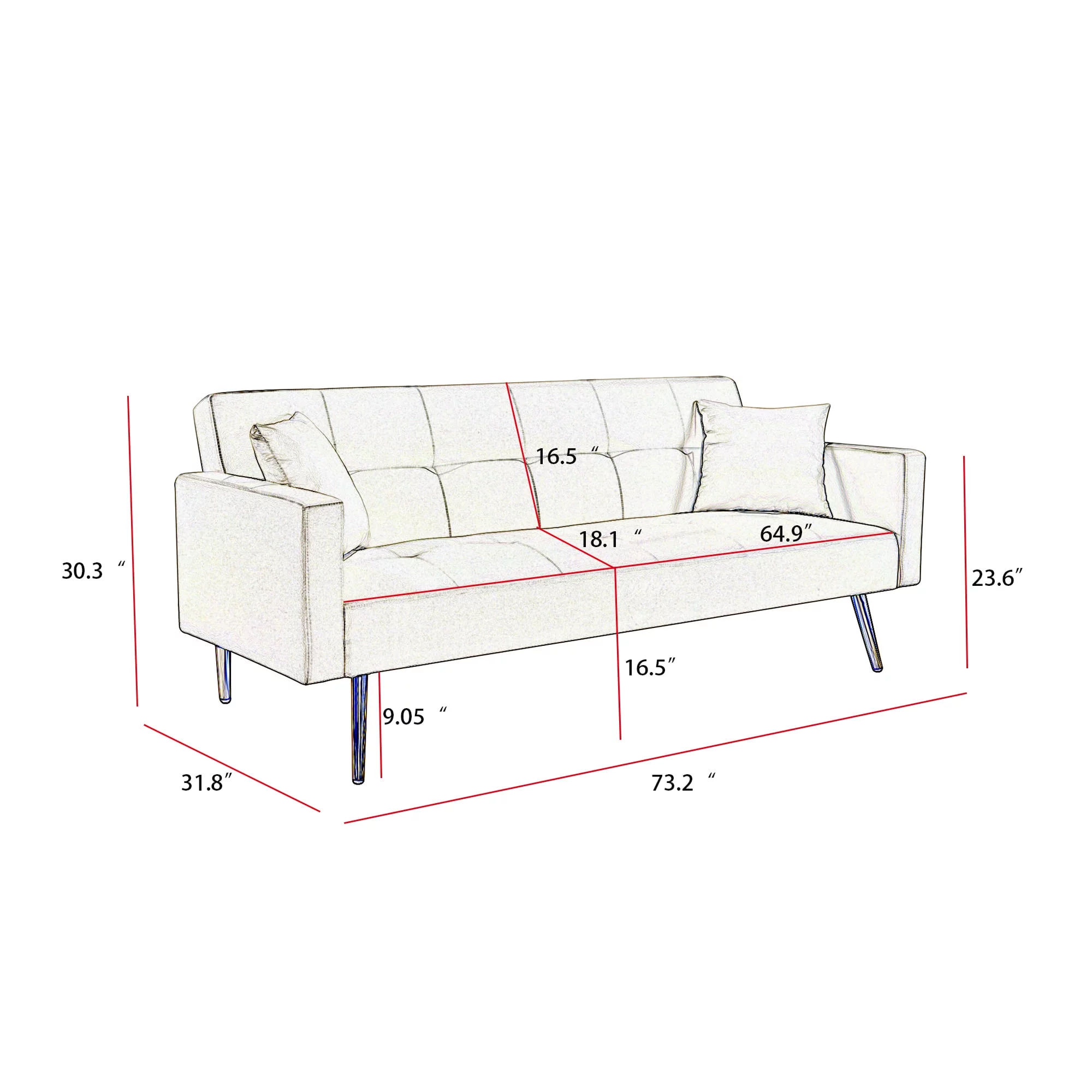 GREY Velvet Convertible Folding Futon Sofa Bed , Sleeper Sofa Couch for Compact Living Space.