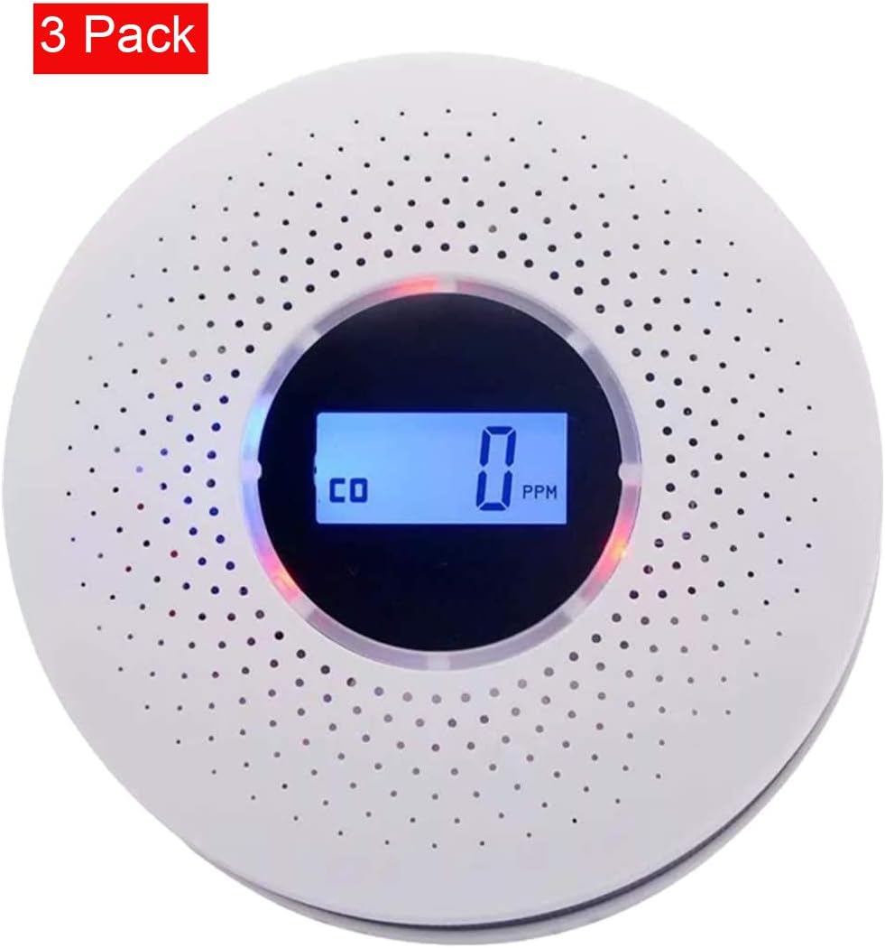 Smoke and Carbon Monoxide Detector Alarm (3 Pack) with LCD Display Battery Operated Combo Unit