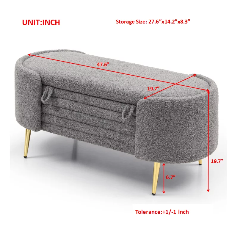 Holaki Modern End of Bed Bench with Storage Upholstered Sherpa Fabric Large Storage Bench Ottoman Shoe Stool Long Bench Window Sitting Toy Storage