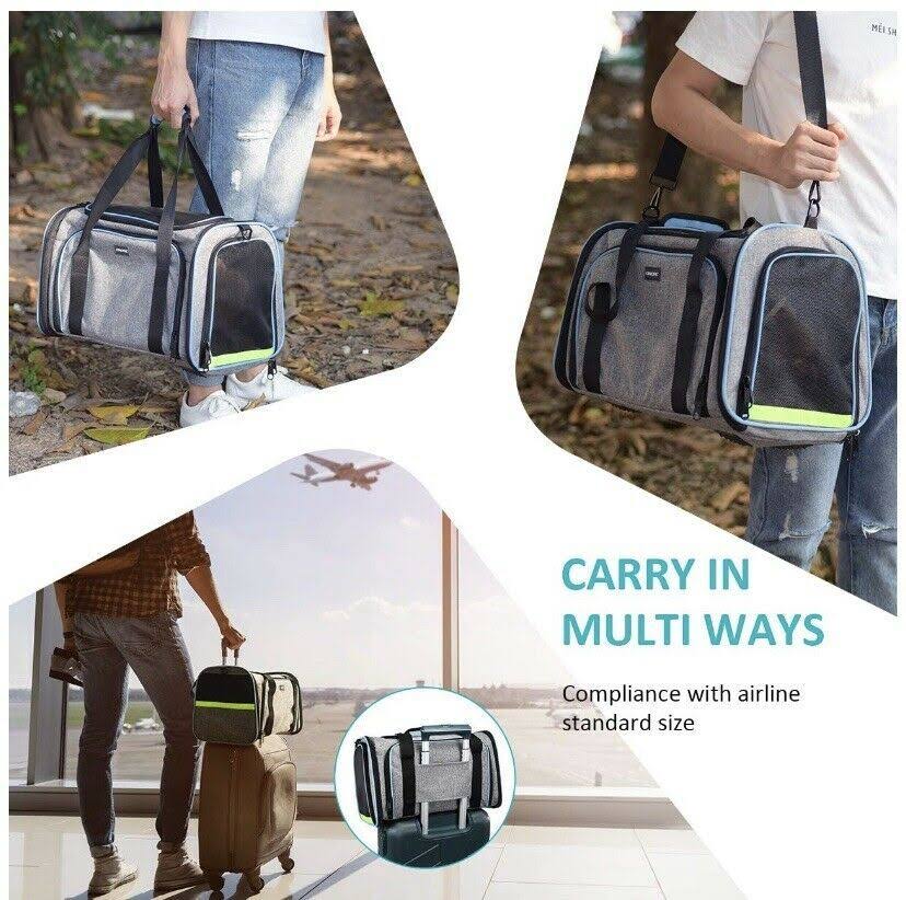 Omorc Pet Carrier Airline Approved, Expandable Foldable Soft-Sided Dog Carrier, 3 Open Doors, 2 Reflective Tapes, Pet Travel