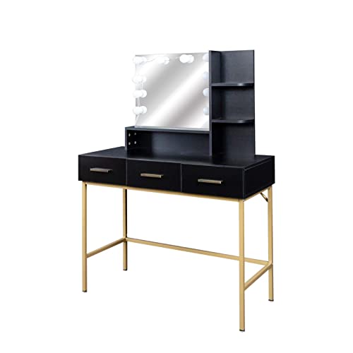 Vanity Table Set with Make Up Round Mirror and Stool, Modern Dressing Table with Storage Drawer for Women Bedroom Small Spaces, White