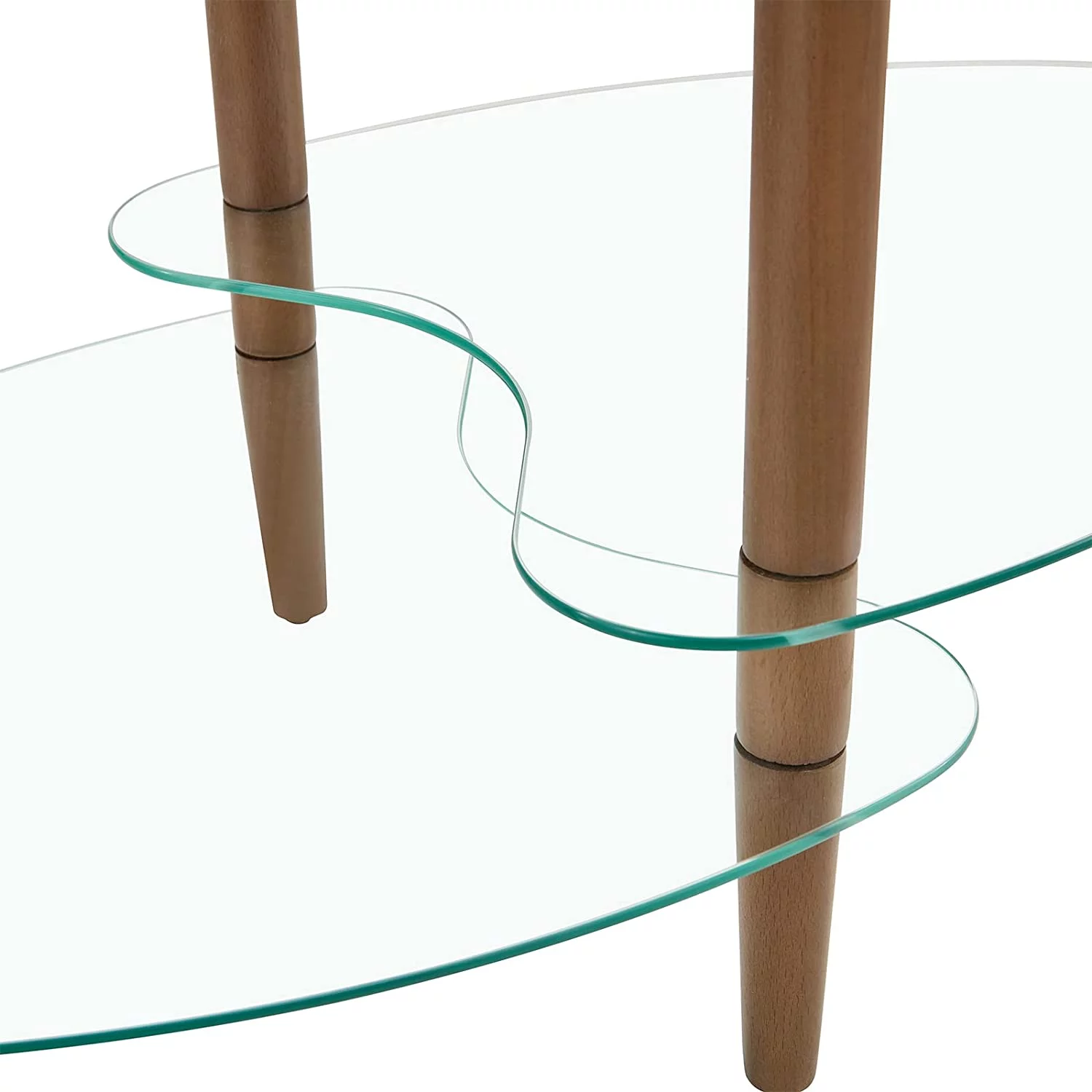 Glass Coffee Table  Oval Glass Coffee Table  Transparent Glass Coffee Table  Oak Wood Leg Tea Table  3-Layer Glass Table  Living Room   Suitable for