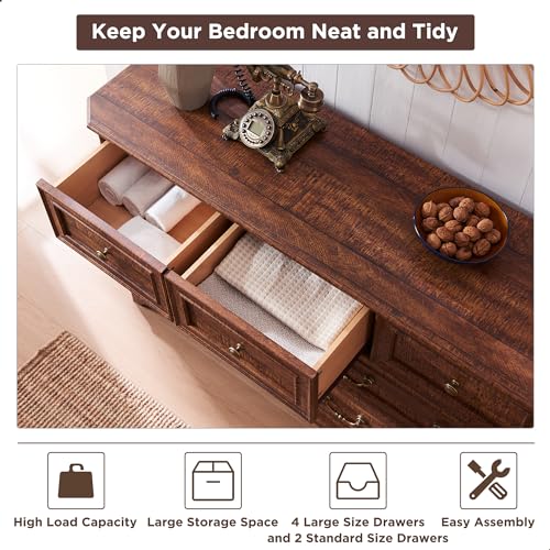 T4TREAM Farmhouse 5 Drawers Dresser for Bedroom, 48" Tall Wood Rustic Chest of Drawers with Natural Texture, Vintage Design