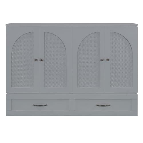 Harper & Bright Designs Queen Size Murphy Bed Cabinet Wall Bed Chest with USB, Charging Station and Large Storage Drawer for Home Office (White)