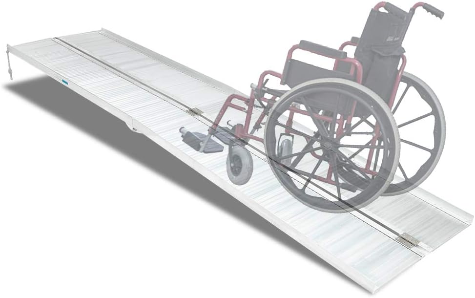 OMECAL 4' Wheelchair Ramp Threshold Portable Ramps 4ft for Home Steps Doorway Stairs Aluminum Handicap Metal House Mobile Porch Temporary Multifold