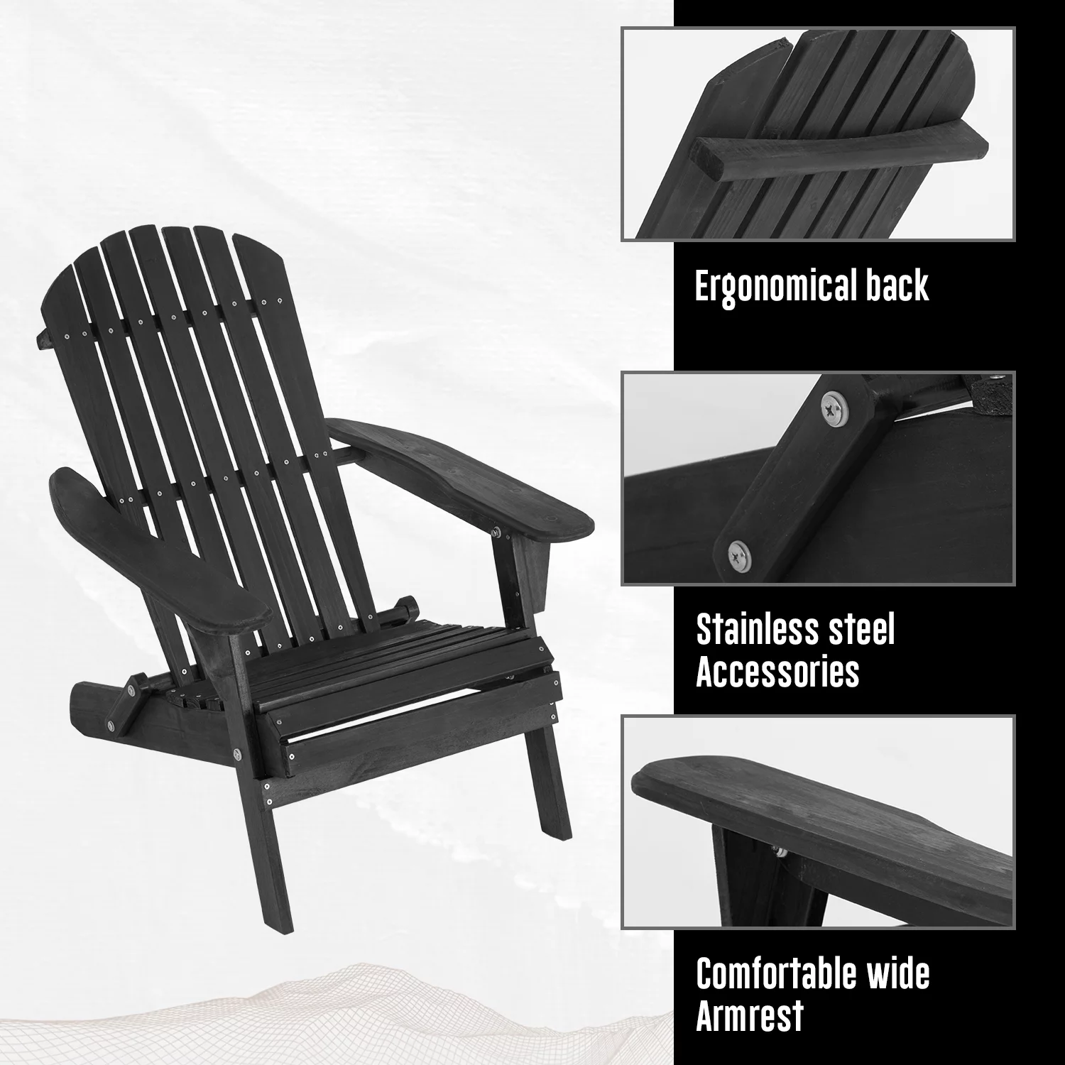 FDW Folding Adirondack Chair Set of 2 Weather Resistant Lawn Chair Wood Porch Chair Pinewood Patio Chairs with Wood Texture for Patio Garden Lawn