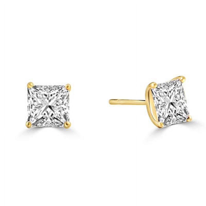 Prong Set Stud Earrings with Artificial Princess Cut Diamond by Diamond Essence set in Vermeil