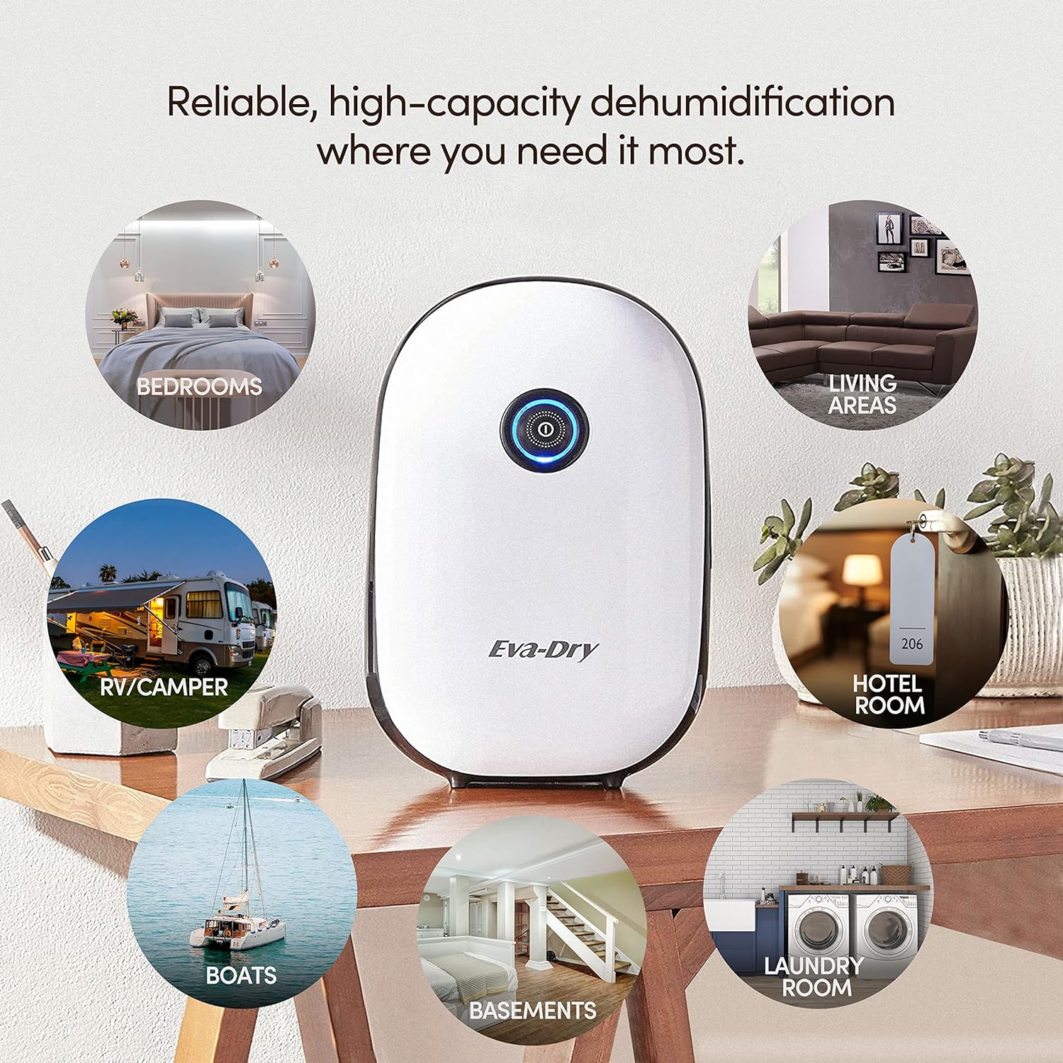 Eva-Dry Dehumidifier for Home - Quiet, Ideal for Small & Medium Spaces Up to 2,500 cu. ft. (278 sq. ft.) - Perfect for RVs, Bathrooms, Laundry Rooms