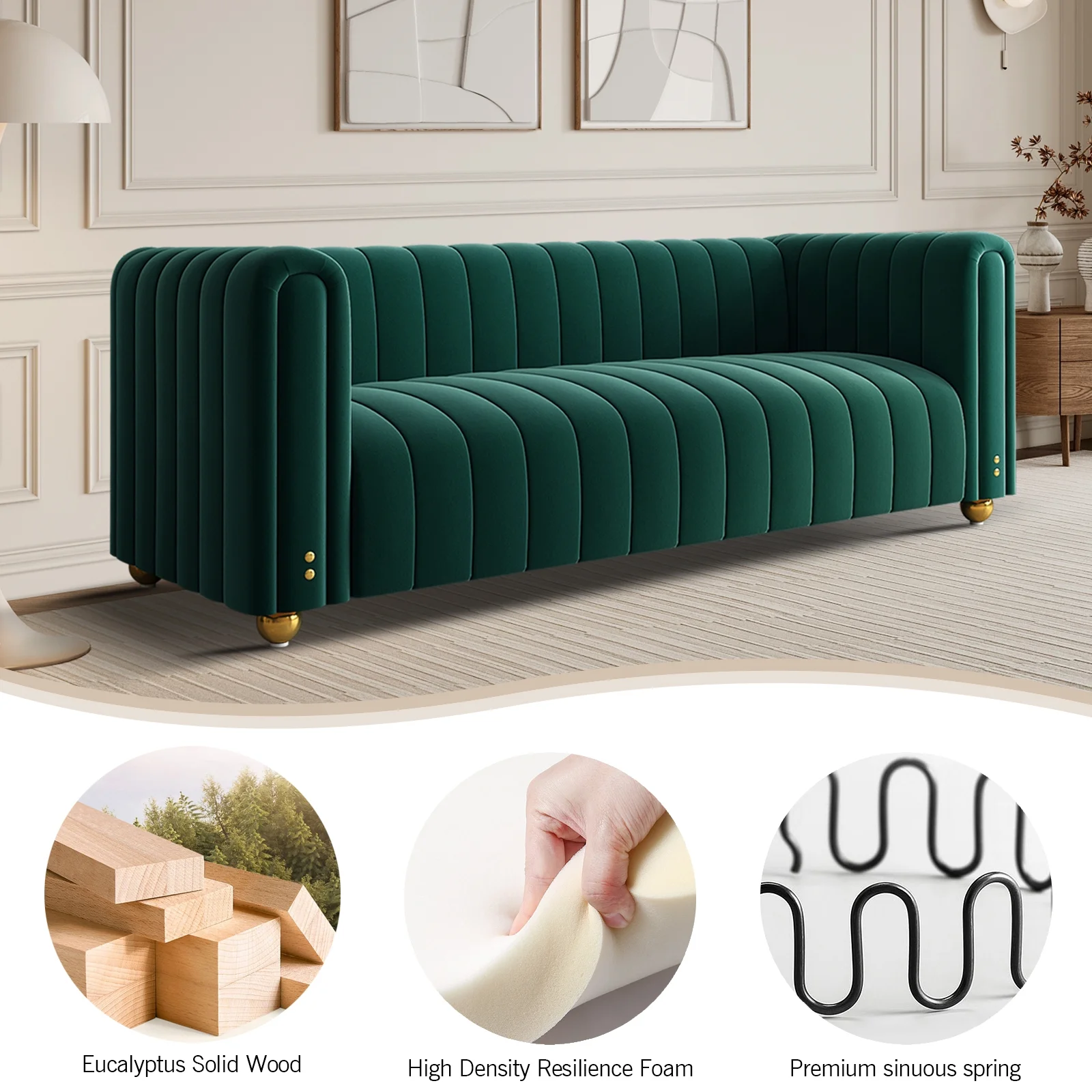 81" Modern Velvet Loveseat Sofa,Tufted Velvet Couch with Round Handrails and Metal Ball Legs for Living Room,Office,Apartment,Furniture