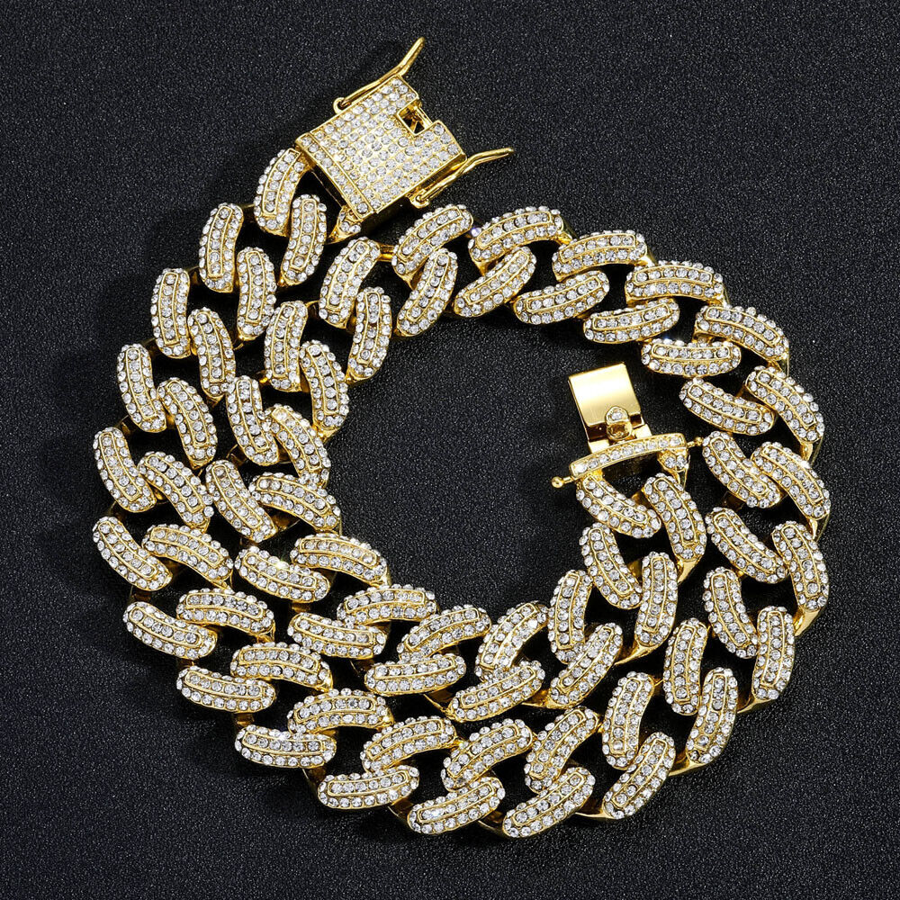 Men Hip Hop 19mm Necklaces Cuban Chains Bling CZ 18K Gold Silver Plated Jewelry
