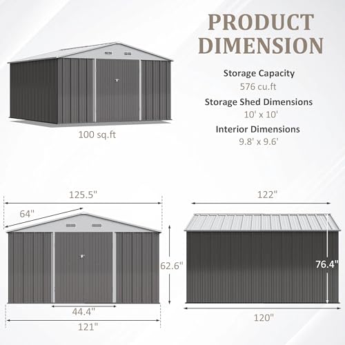 Greesum 5×3 FT Outdoor Storage Shed, Metal Storaged Sheds Without Floor, Tool Sheds with Lockable Doors and Sloping Roof for Garden, Patio, Backyard