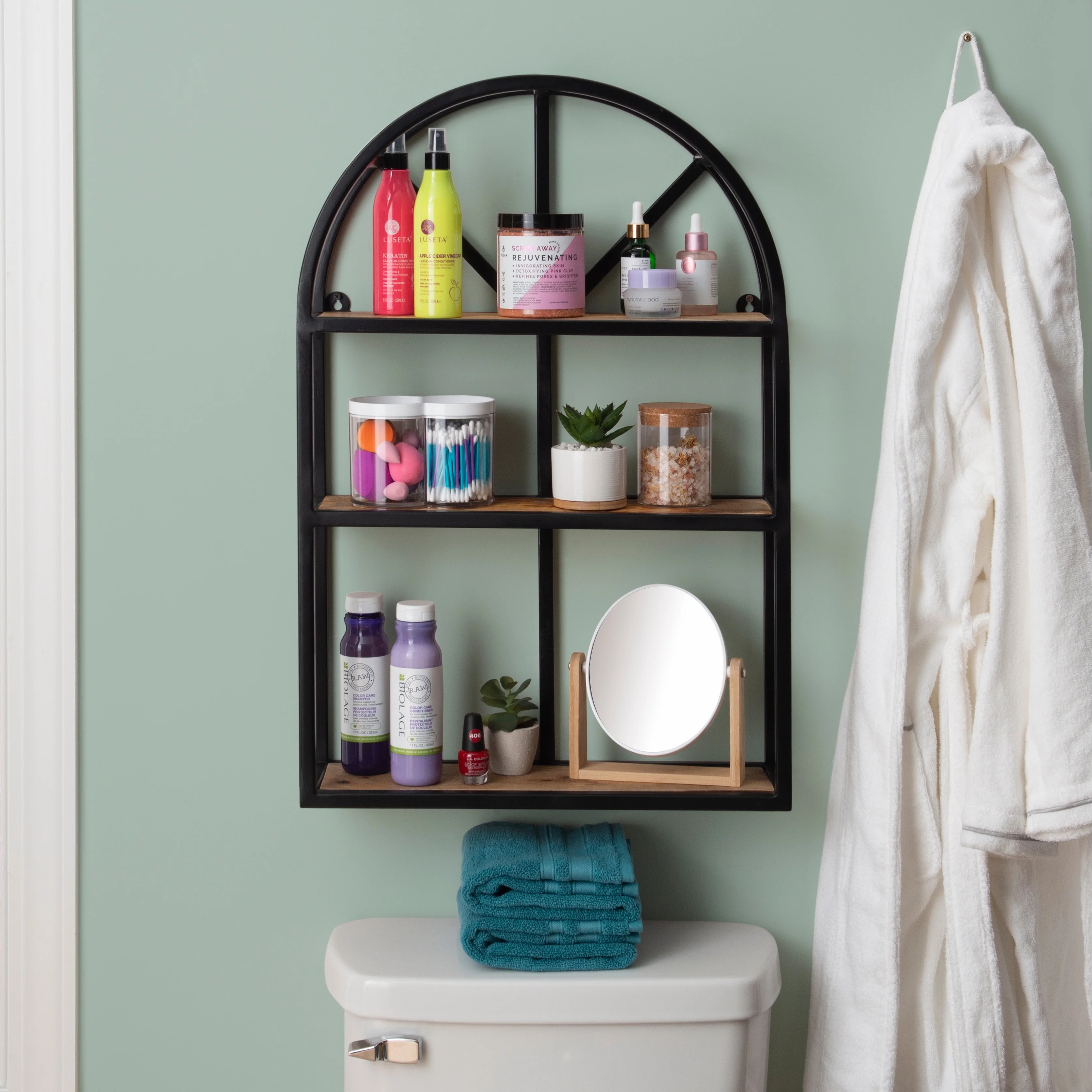Powell Webster Industrial Hanging Wall Shelf Gold