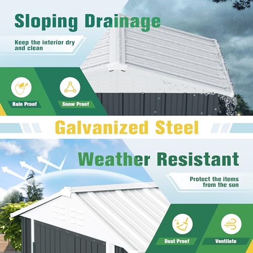 Flamaker Storage Shed Waterproof Metal Garden Shed with Lockable Door Utility Tool Shed Outdoor Storage for Backyard, Patio and Lawn (5 x 3 FT)
