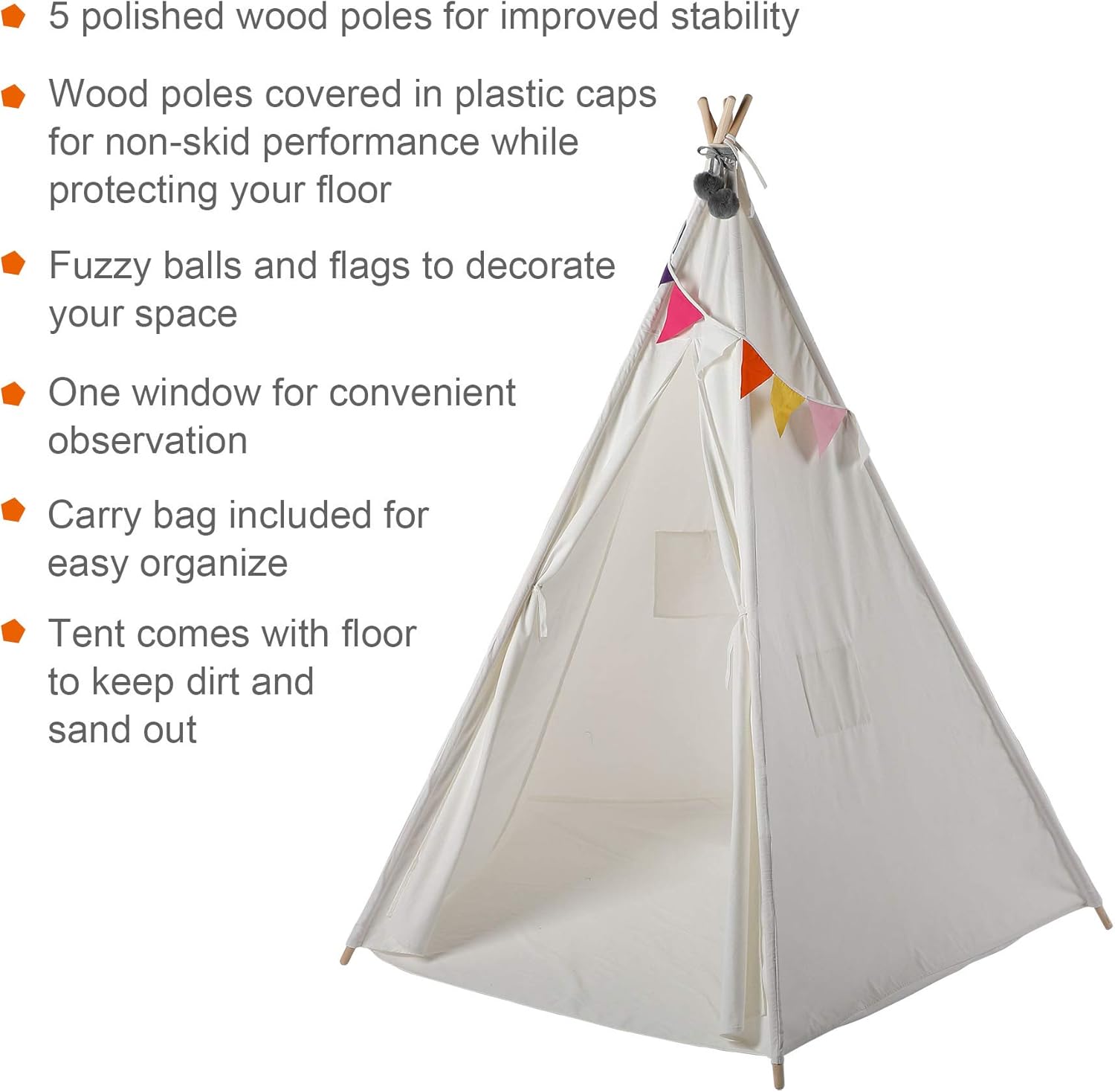 CO-Z Teepee Play Tent Foldable for Kids with Banners - Super Large, for at Least 2 Children - CPST Certificated (5 Poles - 85 Inches Height