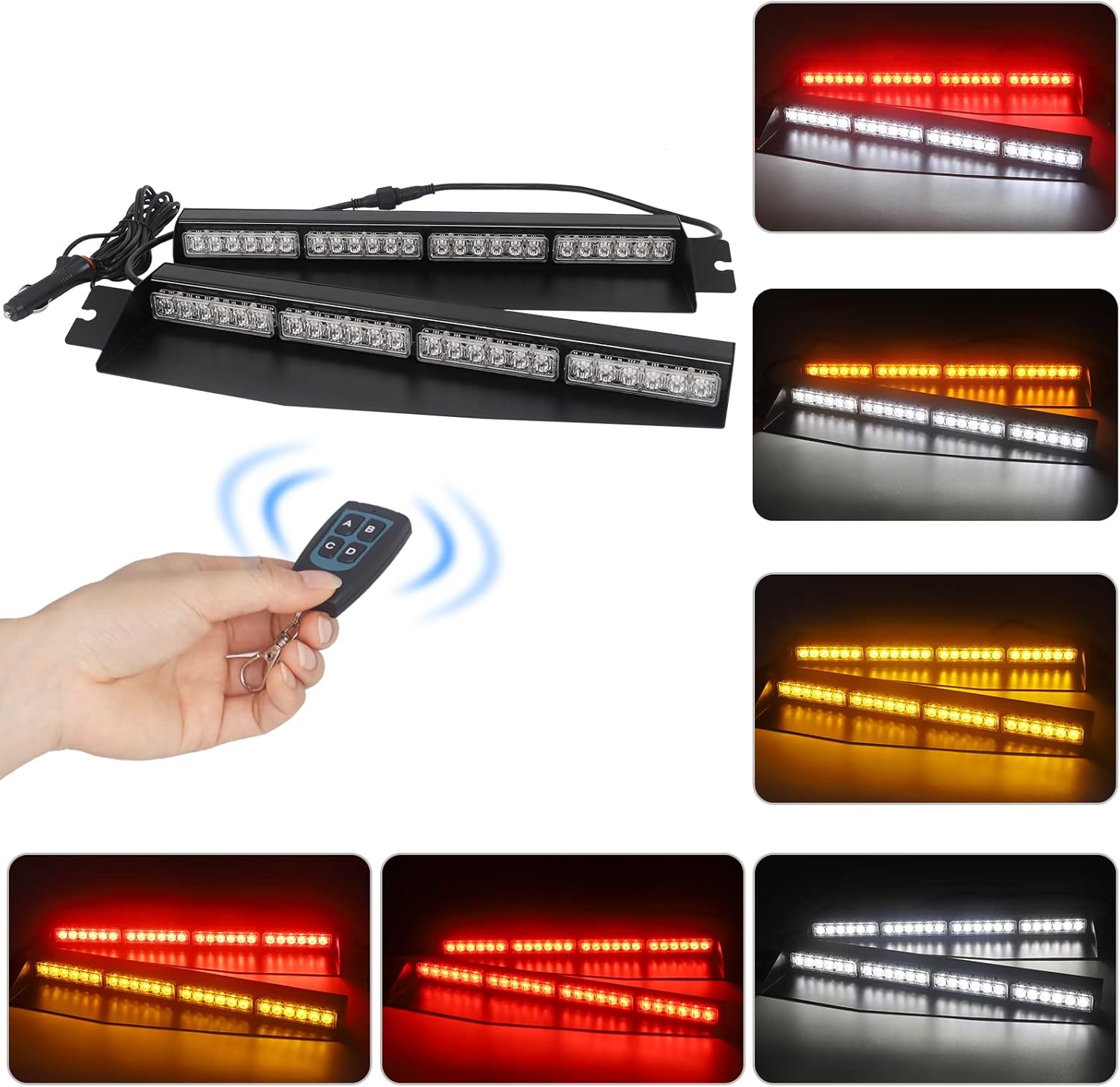 Emergency Visor Lights Green/White Strobe Lights Bar Warning Flashing Safety Interior Windshield for Construction Vehicles Trucks w/ Take Down