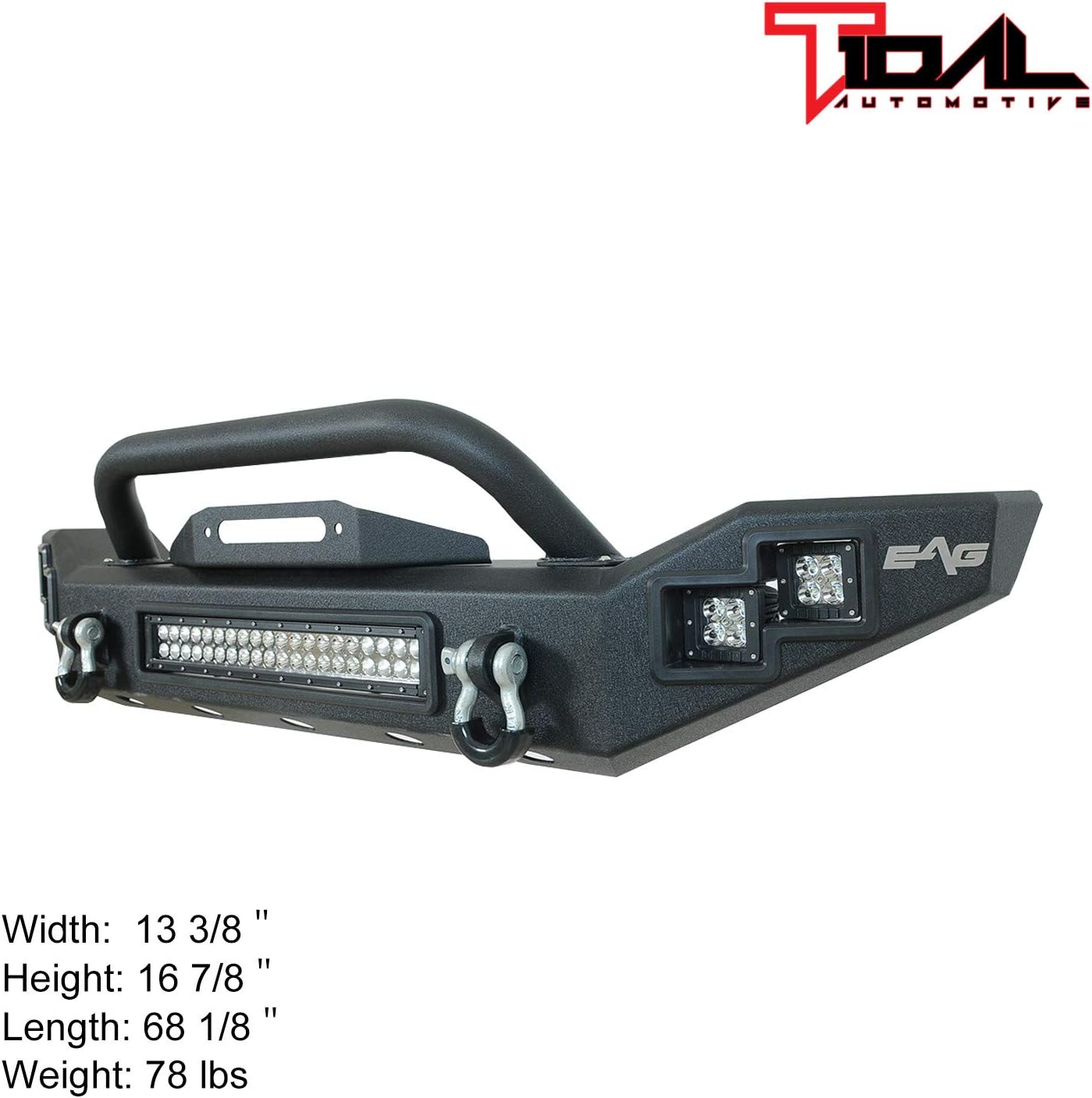 Tidal LED Front Bumper with Winch Plate Offroad Fit for 07-18 Wrangler JK