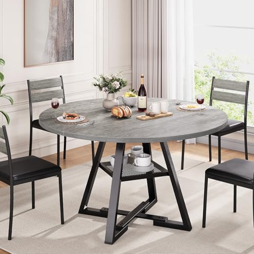 Round Dining Table for 4,Kitchen Dining Room Circle Dinner Pedestal Table,Space Saving Wood Kitchen & Dining Room Furniture (Vintage, 47In)
