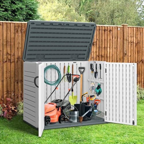 YITAHOME Outdoor Horizontal Storage Sheds w/o Shelf, Weather Resistant Resin Tool Shed, Multi-Opening Door for Storage of Bike, Trash Cans