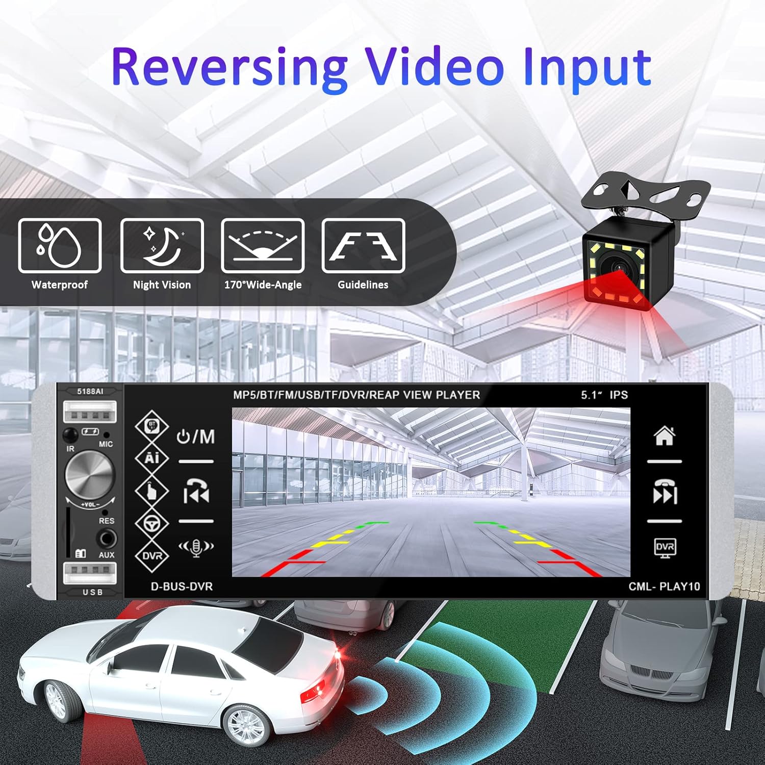 5.1 Inch HD Single Din Touchscreen Car Stereo with Voice Control, FM AM RDS Audio Receivers Bluetooth Car Radio with Backup Camera, Remote, SWC, MIC