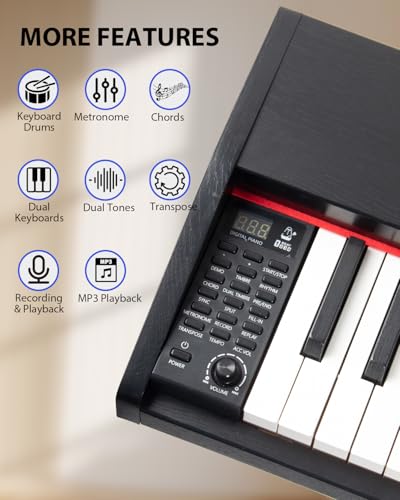 Digital Piano Keyboard for Beginners,Full Size 88 Key Semi-Weighted Keyboard Electric Piano with Stand,Power Adapter,Sheet Music Stand,Pedal