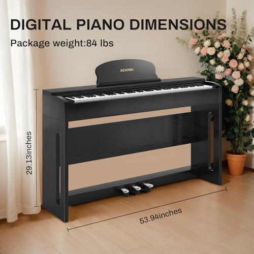 AODSK 88-Key Weighted Hammer Action Digital Piano with Speakers,Furniture Stand and Triple Pedals,Beginner's Course- Comes With Headphones