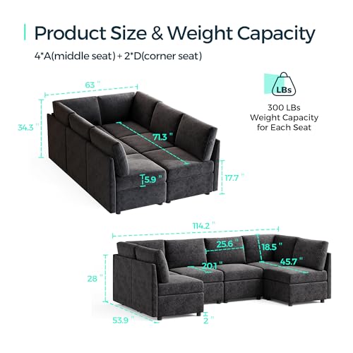 LINSY HOME Modular Sectional Sofa, Convertible U Shaped Sofa Couch with Storage, Memory Foam, Modular Sectionals with Ottomans