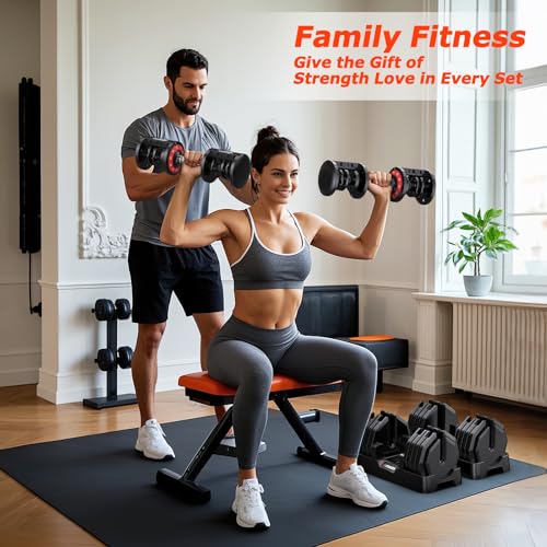Adjustable Dumbbells Set of 2, 1-Sec Adjustable Weights Dumbbells Set, 5 in 1 Free Dumbbell with Anti-Slip Texture Handle