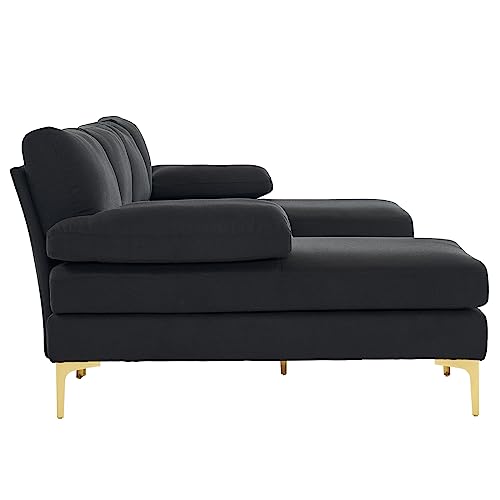 Karl home Convertible Sectional Sofa 110" U-Shape Sofa Couch 4-Seat Couch with Chaise ChenilleFabric Upholstered for Living Room, Apartment, Office