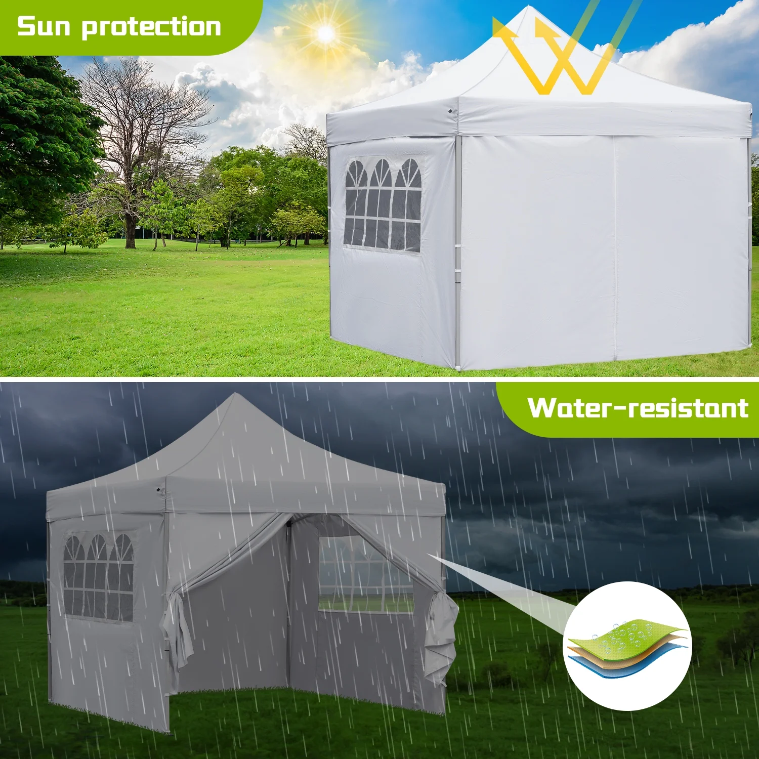 Outdoor Basic 10' x 10' Pop up Canopy Tent with 4 Side Panels Outside Canopy
