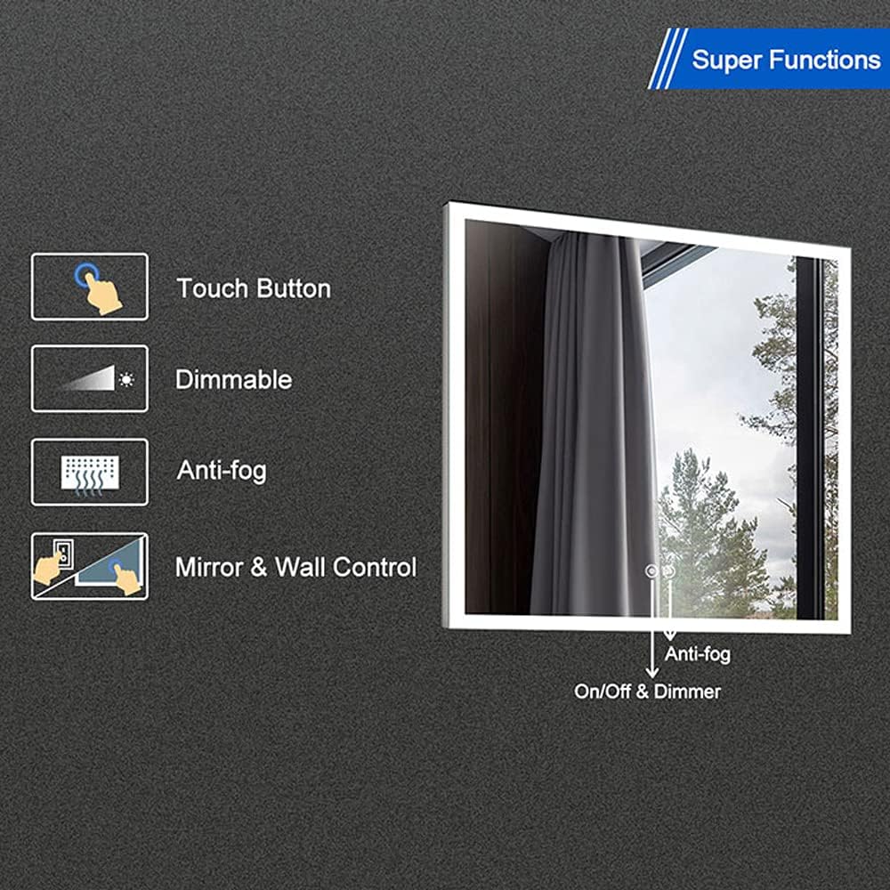 Dimmable LED Bathroom Mirror with Anti-Fog Function, 36x28 in Vertical & Horizontal Mount Illuminated Mirror with Touch Button, CRI>90