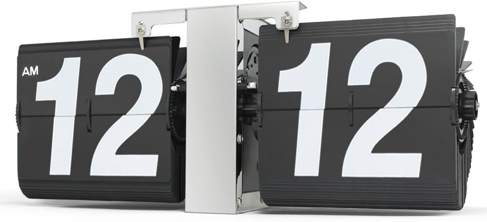 Betus Retro Style Flip Desk Shelf Clock - Classic Mechanical-Digital Display Battery Powered - Home & Office Decor 14 x 5.5 x 3.5 Inches