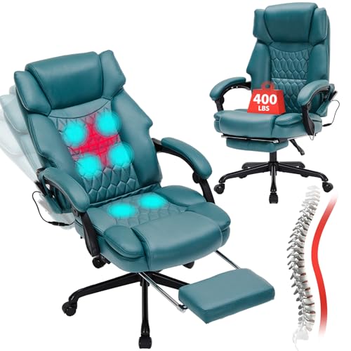 Massage Office Chair with Heat,Reclining Office Chair with Foot Rest,6 Points Vibration Home Desk Chairs for Heavy People 400lbs