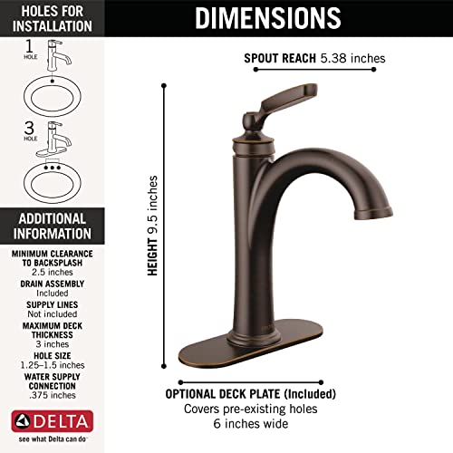 Delta Woodhurst Brushed Nickel Bathroom Faucet 1 Hole, Single Hole Bathroom Sink Faucet for Vanity, Metal Push-Pop Drain Assembly