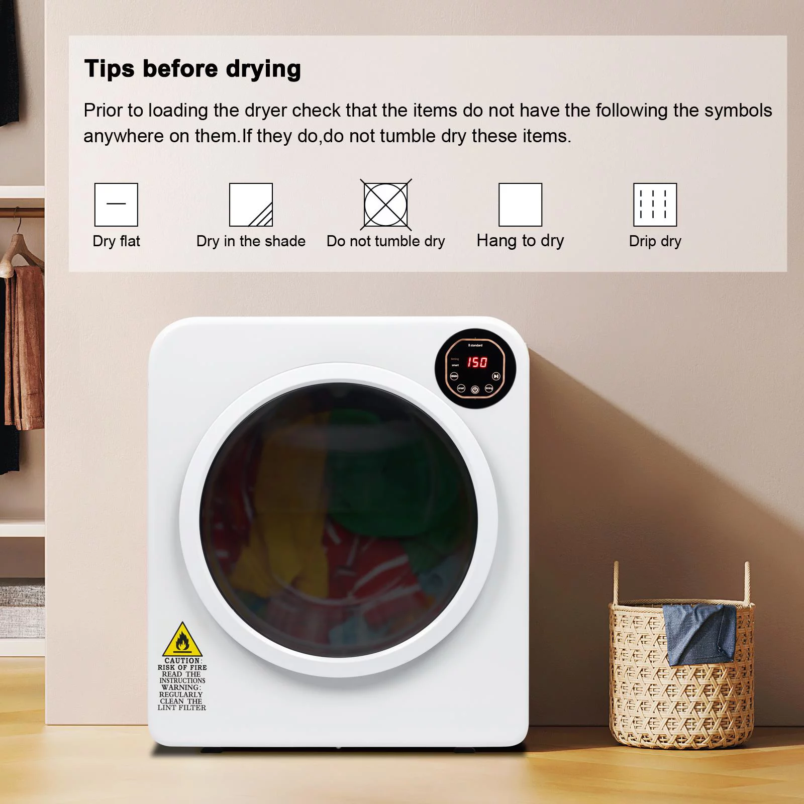 Ktaxon 3.5 Cu.Ft Stainless Steel Compact Electric Clothes Dryer With LCD Display, White