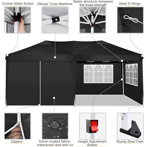 COBIZI 10x10 Pop up Canopy Tent Protable Canopy Tent with 4 Sidewalls Waterproof Commercial Instant Shelter for Parties, Wedding
